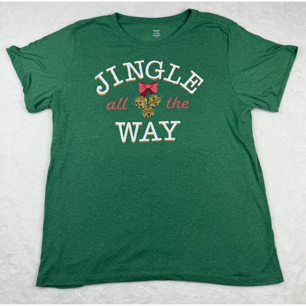 Holiday Time Green Jingle All The Way Christmas Graphic T-Shirt XL 16-18